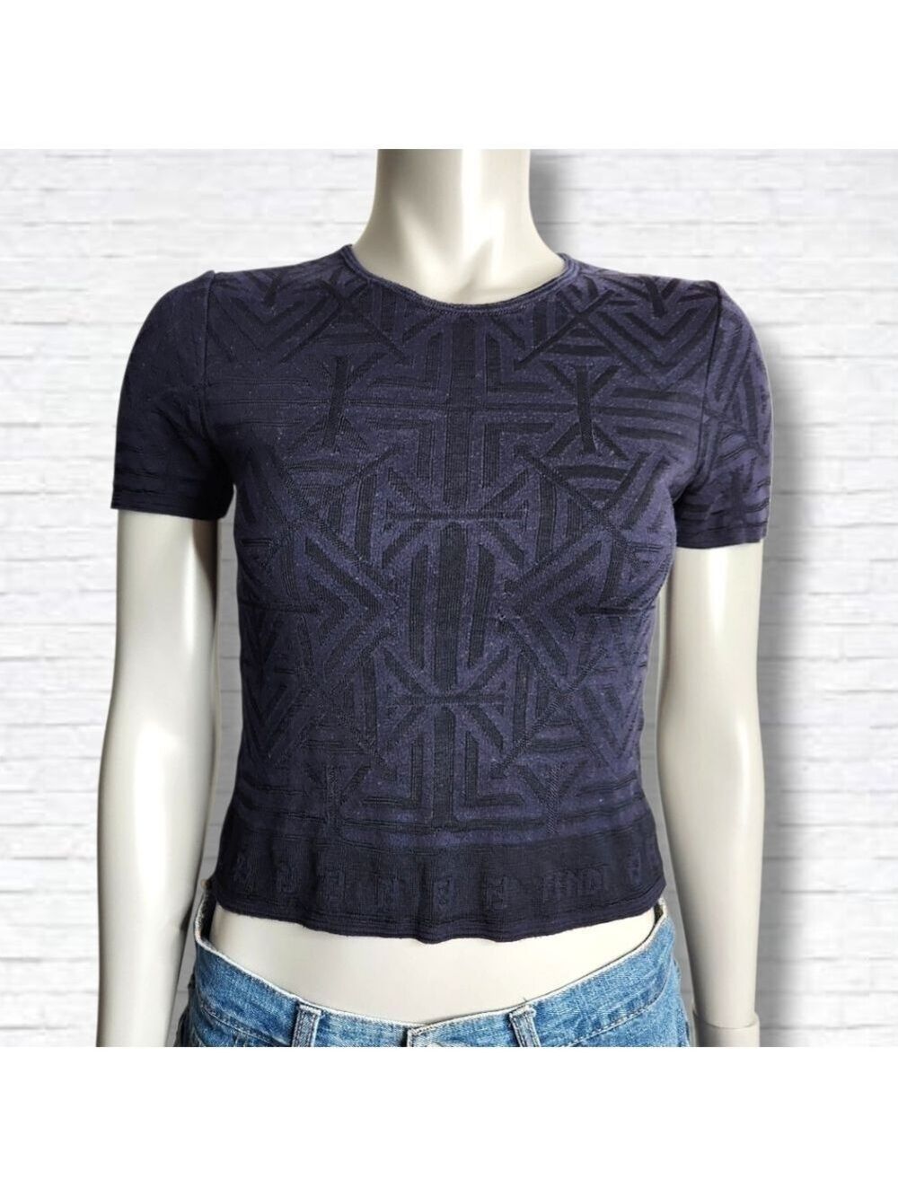 Fendi Vintage Black/Blue Bandage Fitted Crop Top Tee Shirt Size S/M 40 EU; 6 US